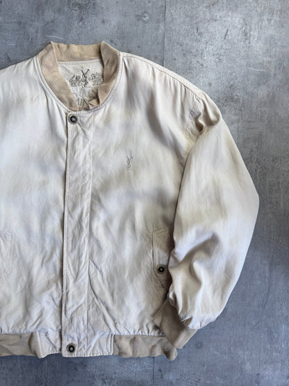 YSL Beige Logo Embroided Bomber Jacket