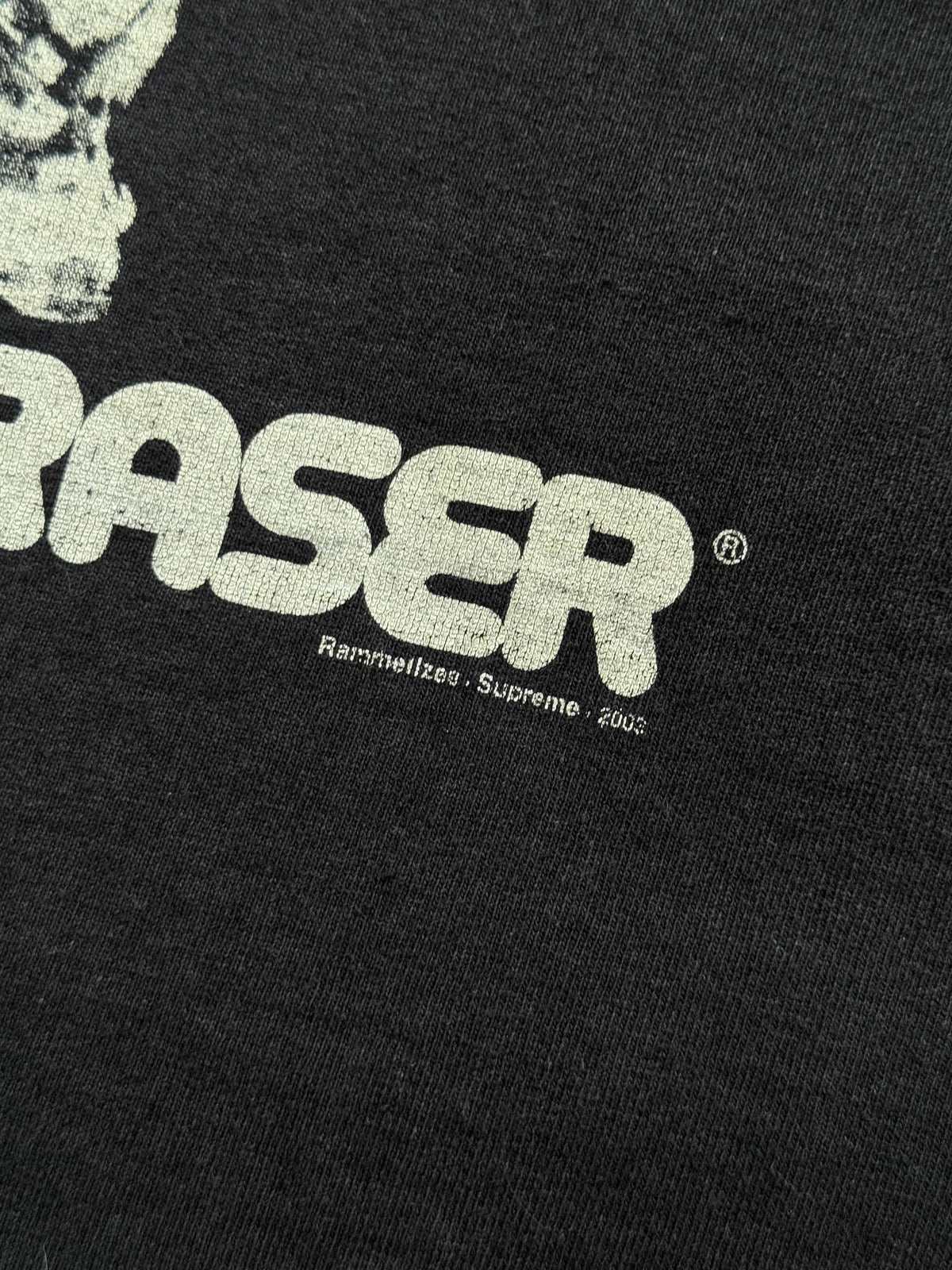 2003 Supreme 'Chaser The Eraser' Faded Black Graphic Tee | Extra Large, Multicoloured