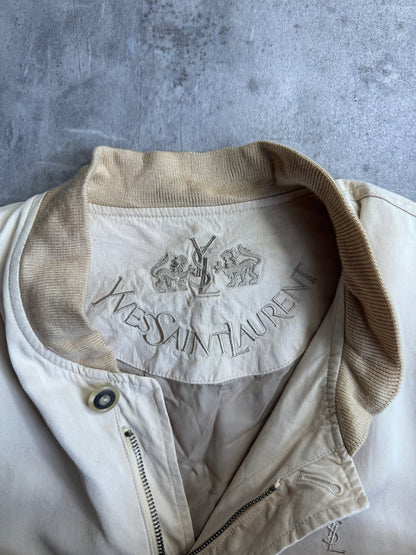 YSL Beige Logo Embroided Bomber Jacket