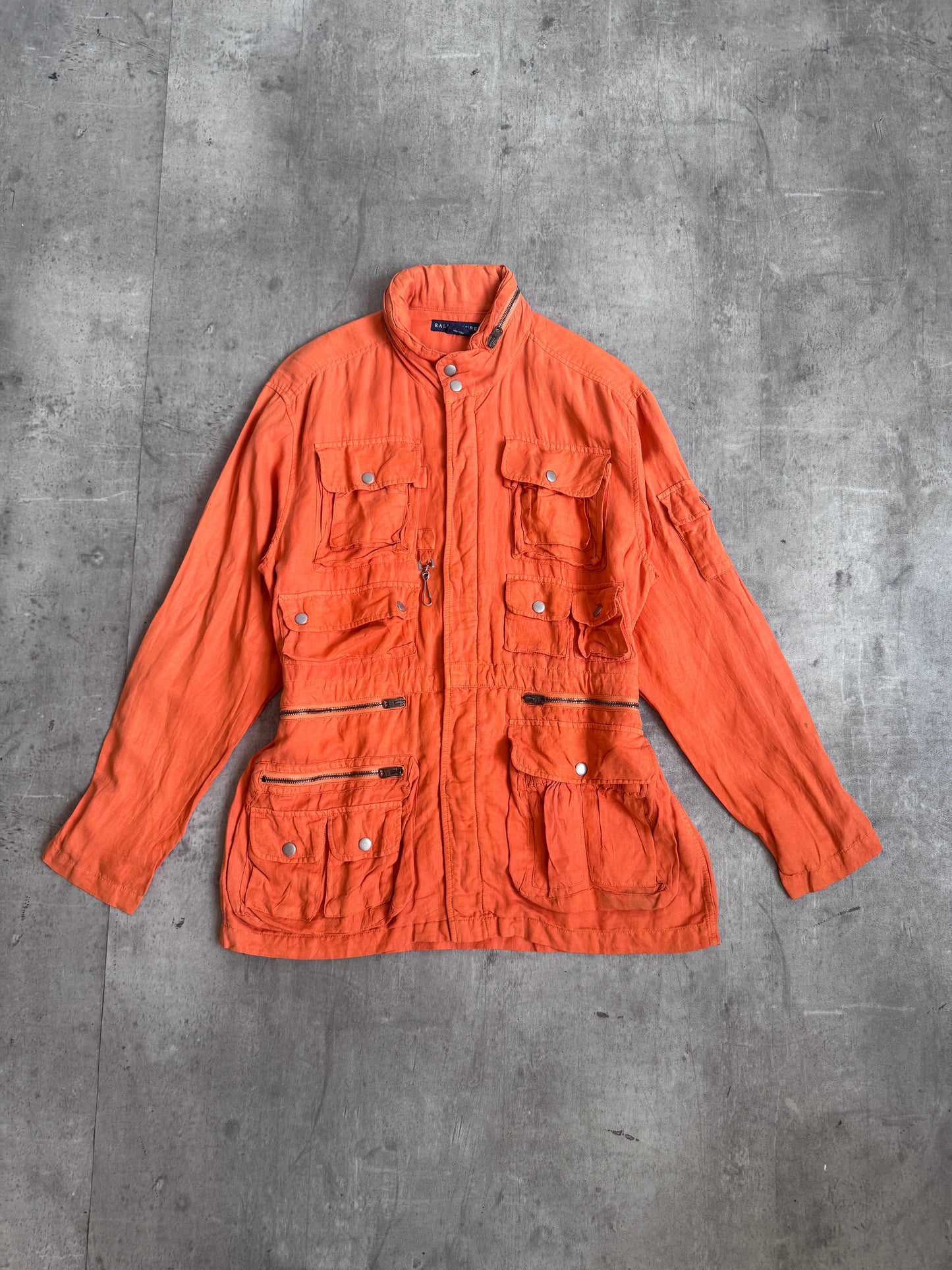 Ralph Lauren Orange Multipocket Silk Blend Utility Jacket