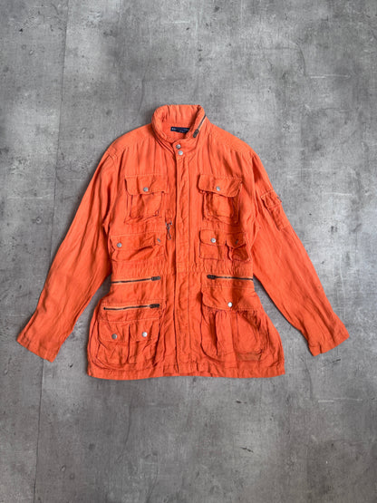 Ralph Lauren Orange Multipocket Silk Blend Utility Jacket
