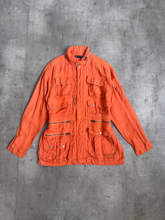 Ralph Lauren Orange Multipocket Silk Blend Utility Jacket