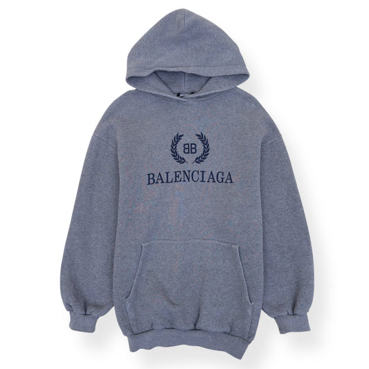BALENCIAGA BB CREST LOGO COTTON-JERSEY HOODIE M | Medium, Heather Grey