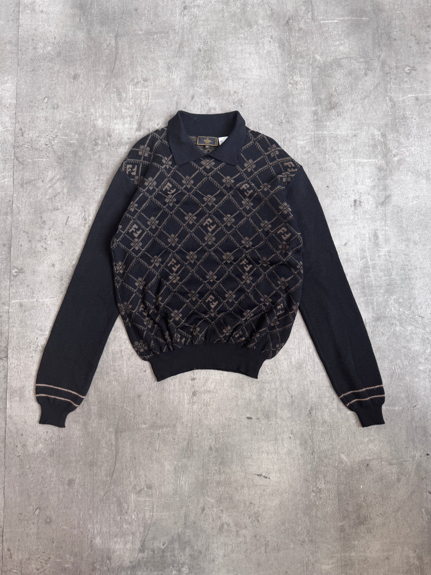 Fendi Virgin Wool FF Logo Collared Knit Sweater