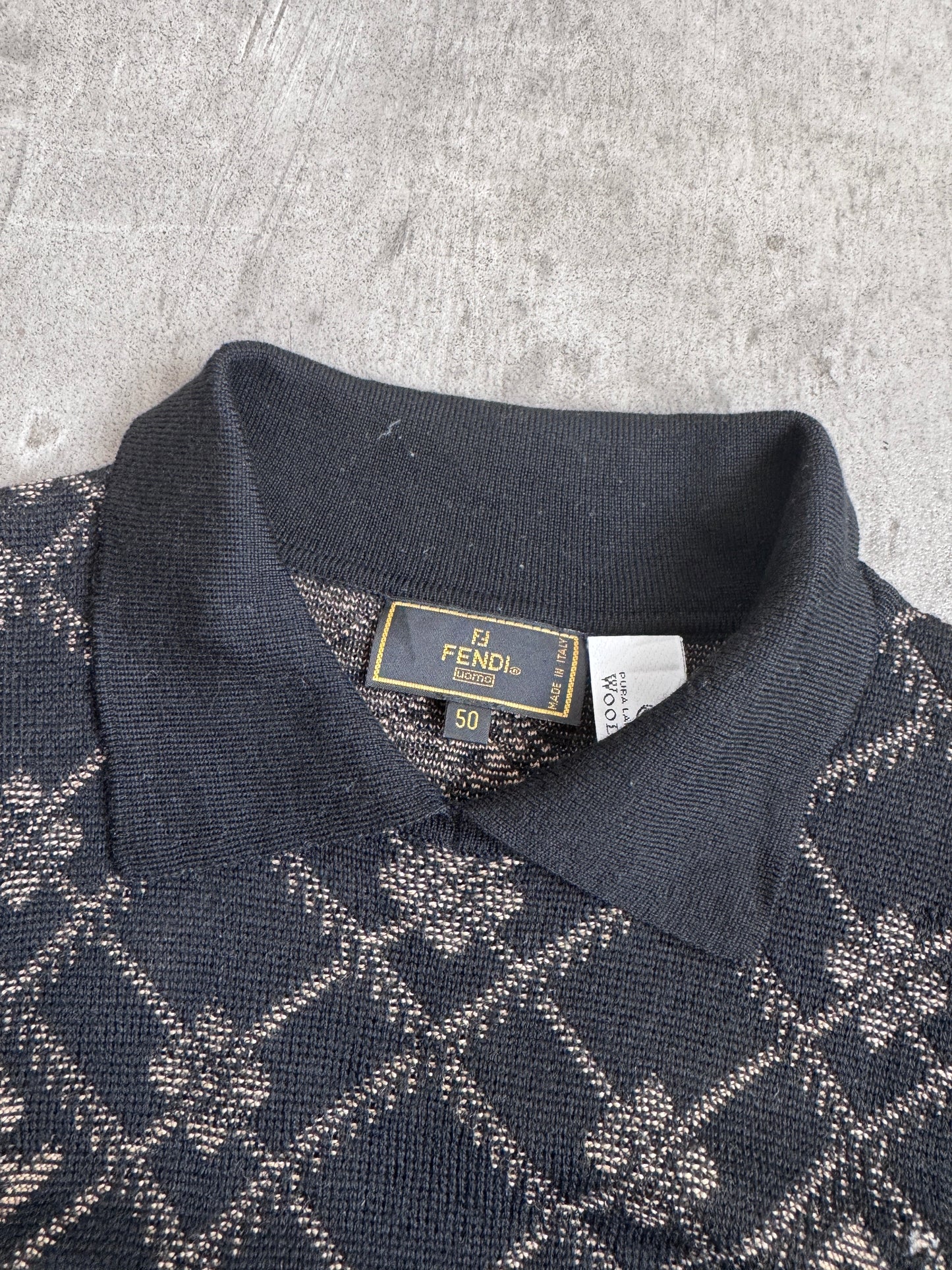Fendi Virgin Wool FF Logo Collared Knit Sweater
