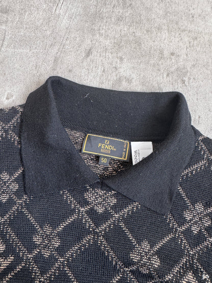 Fendi Virgin Wool FF Logo Collared Knit Sweater