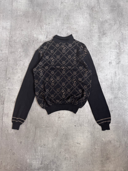 Fendi Virgin Wool FF Logo Collared Knit Sweater