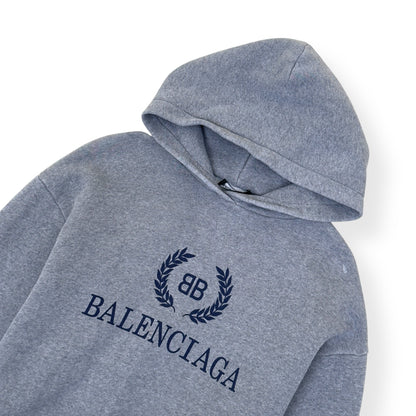 BALENCIAGA BB CREST LOGO COTTON-JERSEY HOODIE M | Medium, Heather Grey
