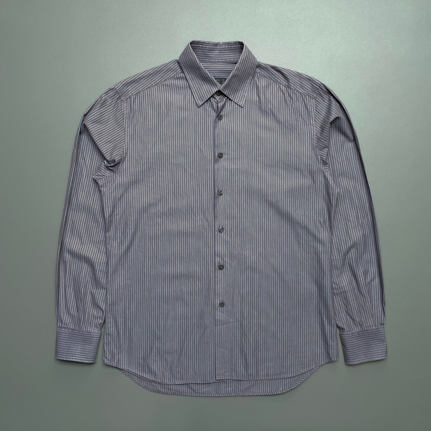 Prada Grey & Blue 00s Stripe Shirt | Large, Blue