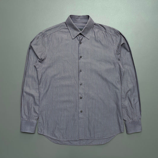 Prada Grey & Blue 00s Stripe Shirt | Large, Blue