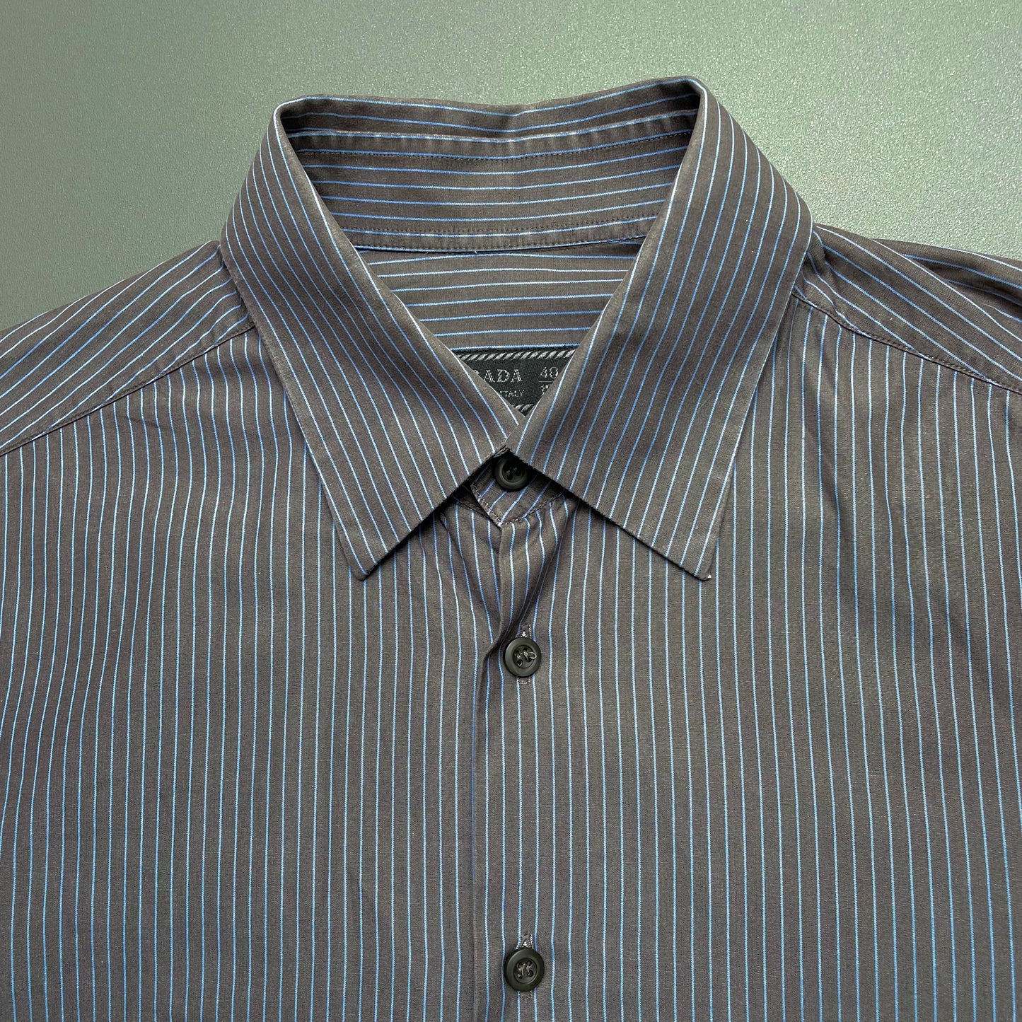 Prada Grey & Blue 00s Stripe Shirt | Large, Blue