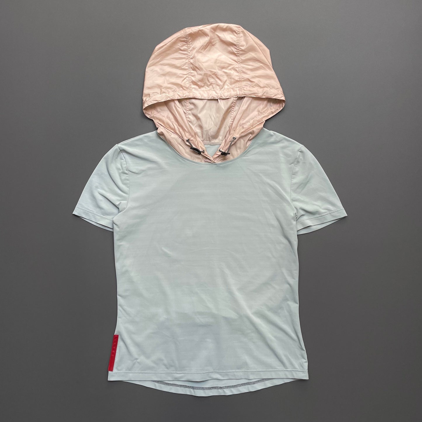 Prada Sport Runway SS99 Turquoise & Pink Nylon Hood T-Shirt | Medium, Pink