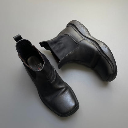 Prada Sport Black FW99 Runway Leather Square Toe Vibram Chelsea Boots | MEDIUM, Black