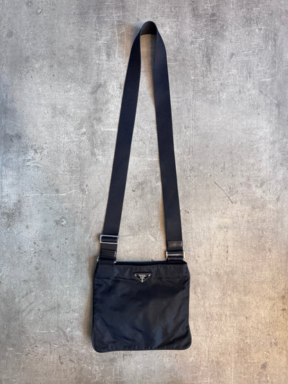 Prada Tessuto Black Nylon Plaque Logo Crossbody Bag