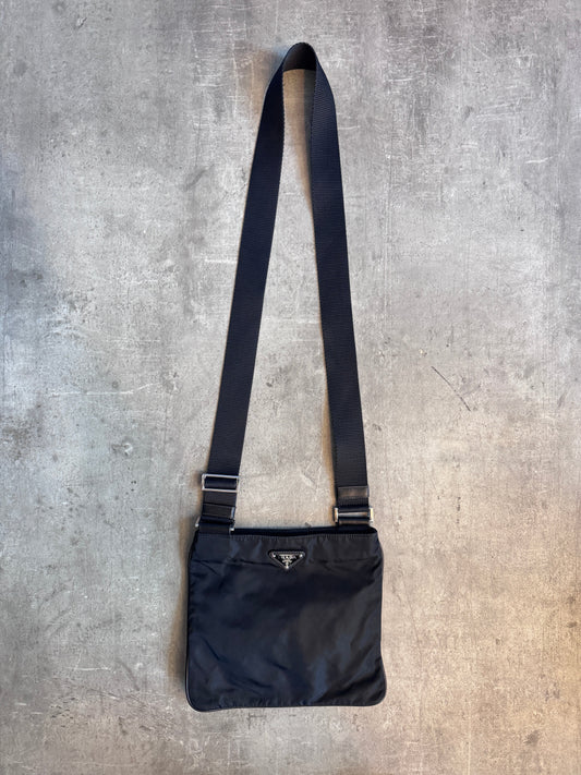 Prada Tessuto Black Nylon Plaque Logo Crossbody Bag
