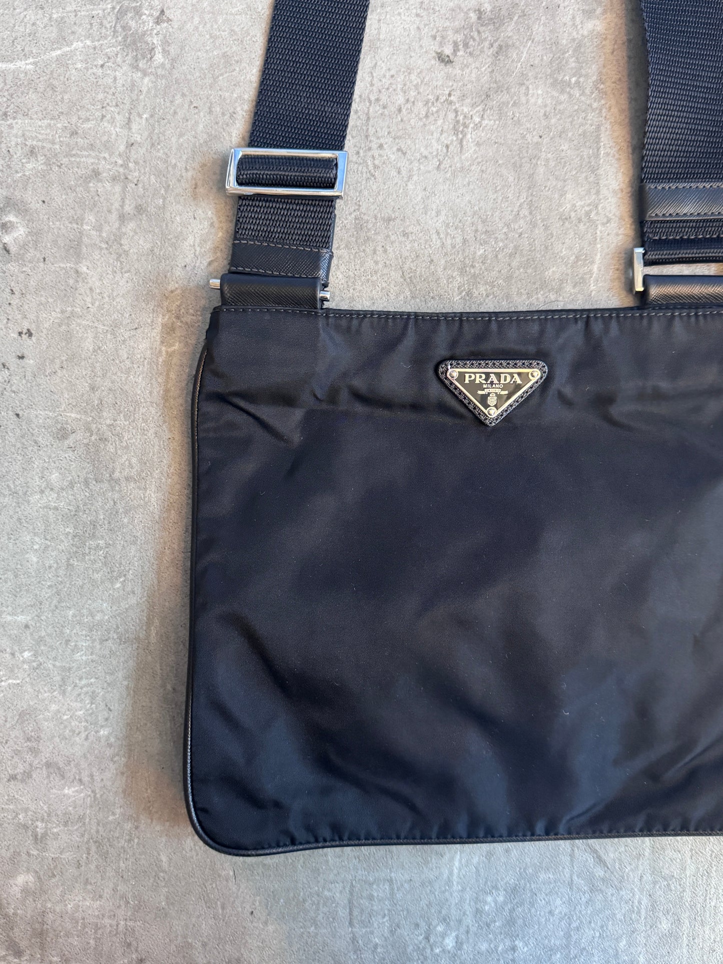 Prada Tessuto Black Nylon Plaque Logo Crossbody Bag