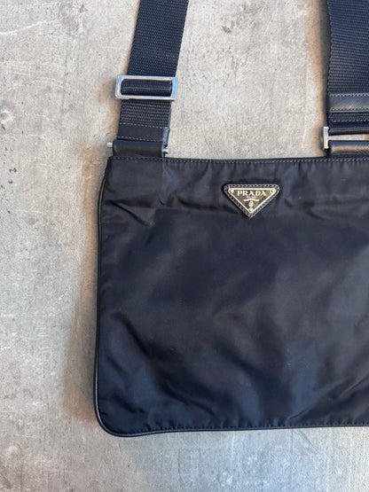 Prada Tessuto Black Nylon Plaque Logo Crossbody Bag