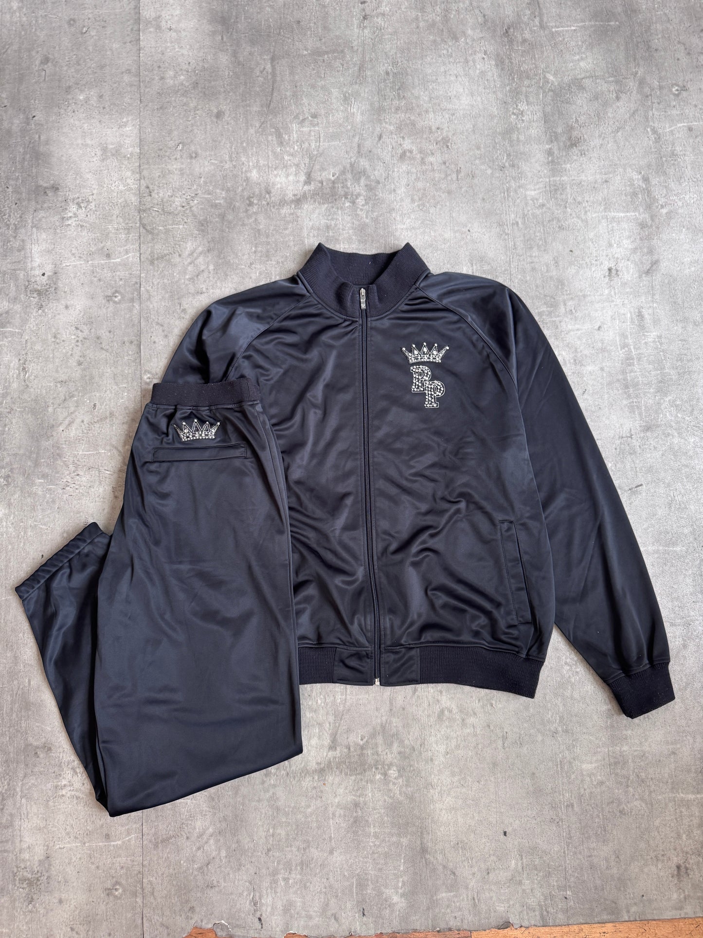 Pelle Pelle Black Satin Crown Logo Tracksuit Set