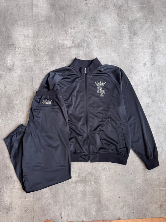 Pelle Pelle Black Satin Crown Logo Tracksuit Set
