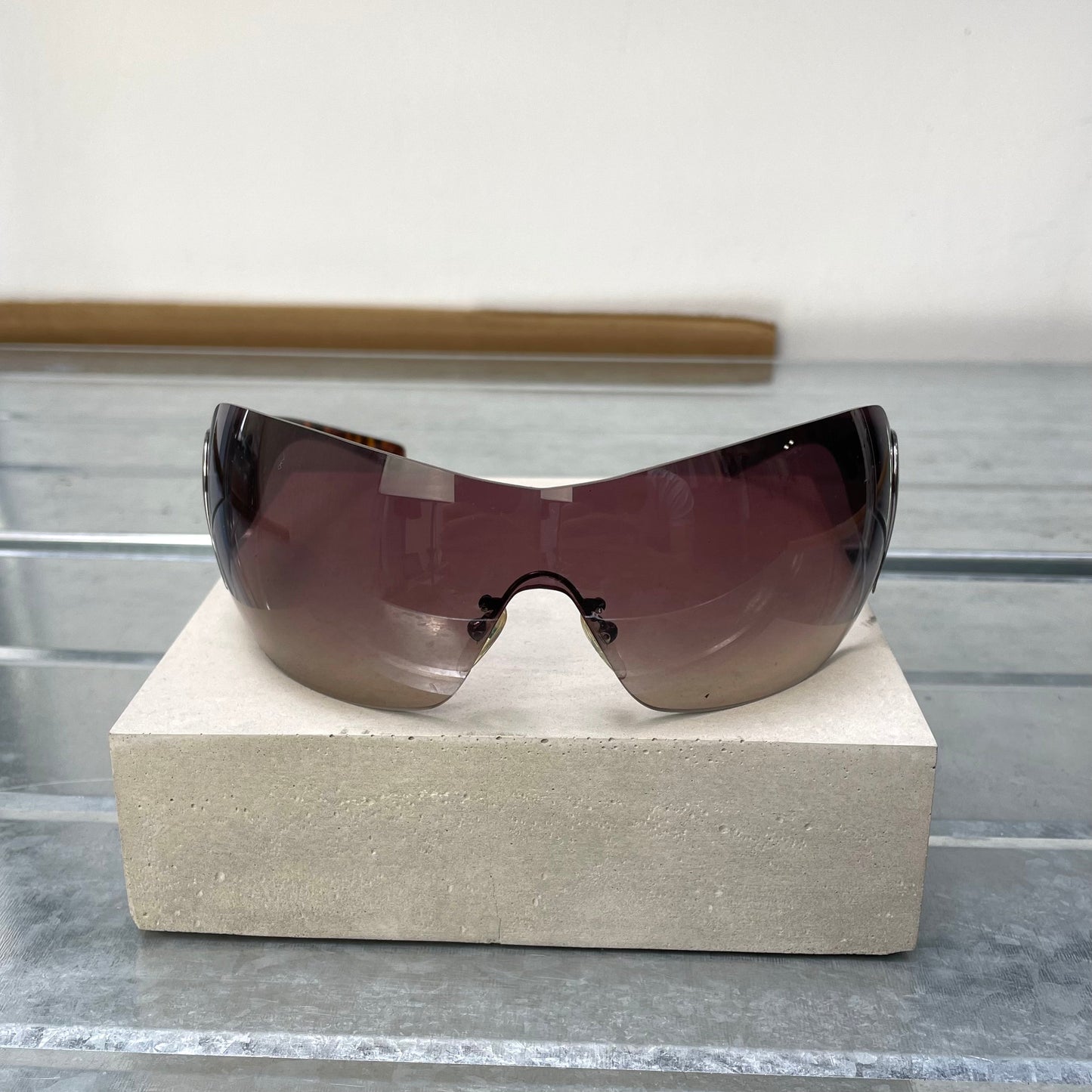 Prada Brown & Silver 00s Tortoise Shell Shield Sunglasses | O/S, Brown