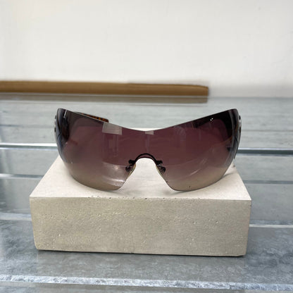 Prada Brown & Silver 00s Tortoise Shell Shield Sunglasses | O/S, Brown