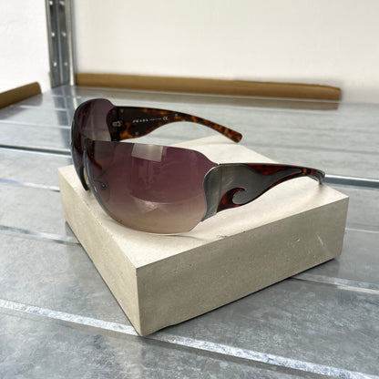 Prada Brown & Silver 00s Tortoise Shell Shield Sunglasses | O/S, Brown