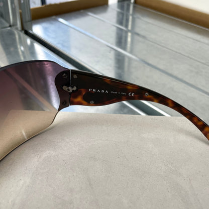 Prada Brown & Silver 00s Tortoise Shell Shield Sunglasses | O/S, Brown