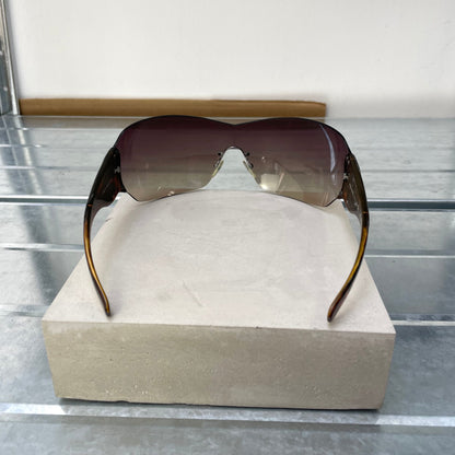 Prada Brown & Silver 00s Tortoise Shell Shield Sunglasses | O/S, Brown