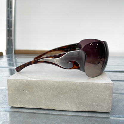 Prada Brown & Silver 00s Tortoise Shell Shield Sunglasses | O/S, Brown