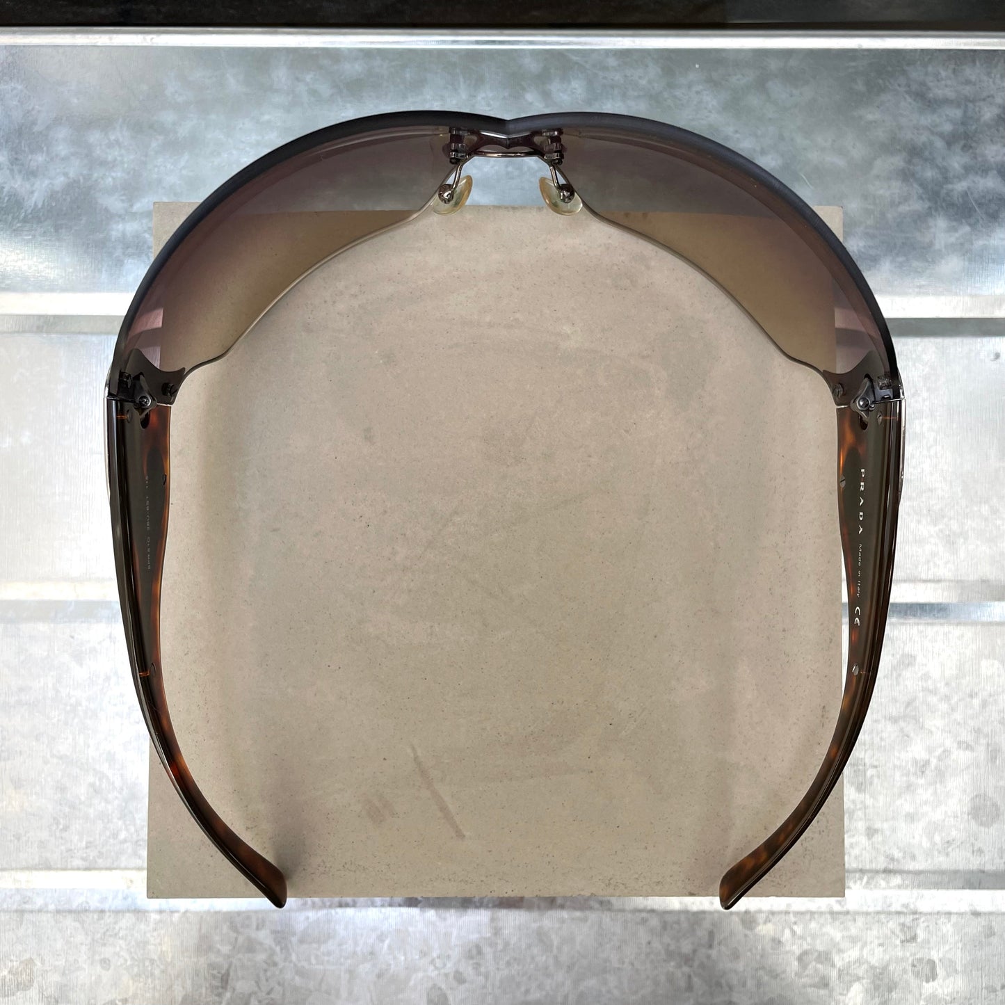 Prada Brown & Silver 00s Tortoise Shell Shield Sunglasses | O/S, Brown