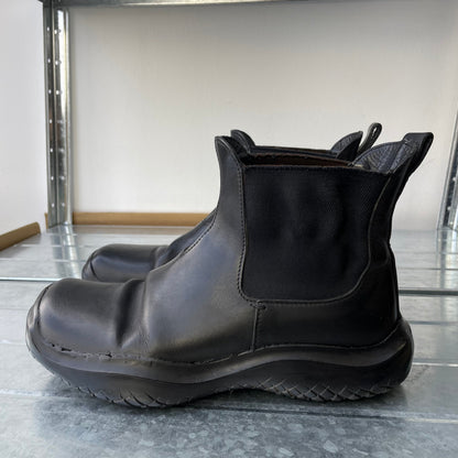 Prada Sport Black FW99 Runway Leather Square Toe Vibram Chelsea Boots | MEDIUM, Black