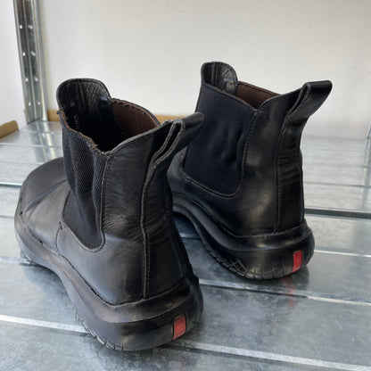 Prada Sport Black FW99 Runway Leather Square Toe Vibram Chelsea Boots | MEDIUM, Black
