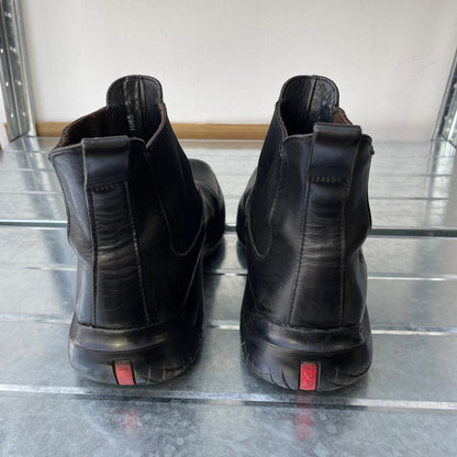 Prada Sport Black FW99 Runway Leather Square Toe Vibram Chelsea Boots | MEDIUM, Black