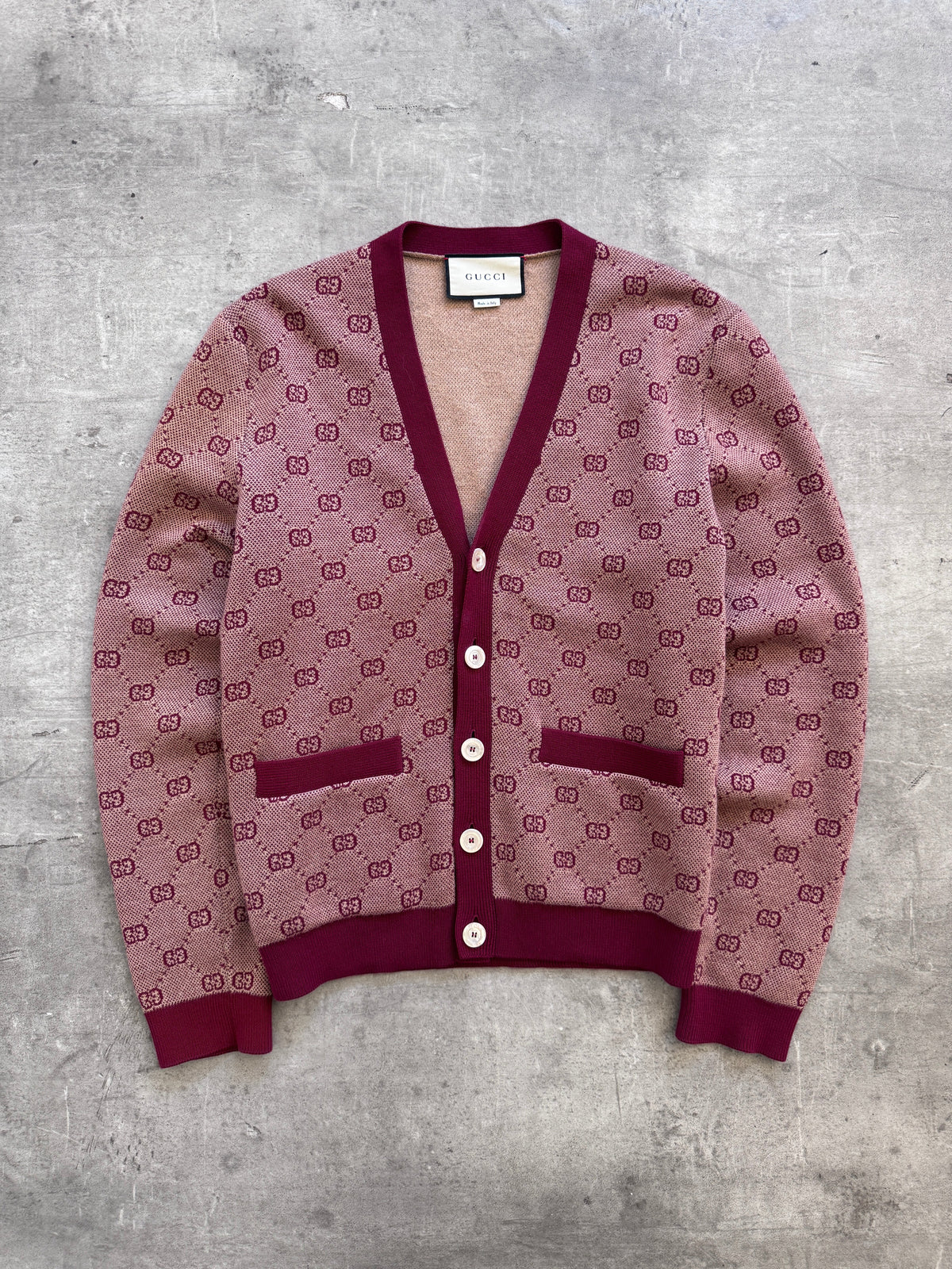Gucci Bordeaux GG Jacquard Knitted Cardigan FA:276 (NP660) | Medium, Bordeaux
