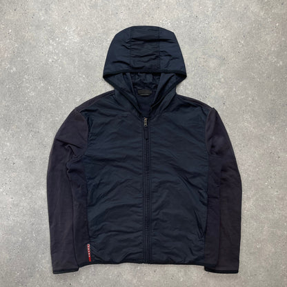 Prada Sport Navy Nylon Panel Hoodie | X-Large, Navy