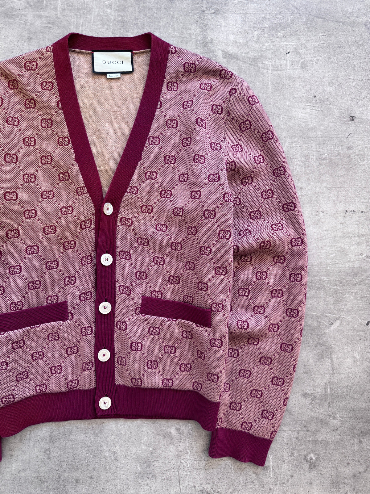 Gucci Bordeaux GG Jacquard Knitted Cardigan FA:276 (NP660) | Medium, Bordeaux
