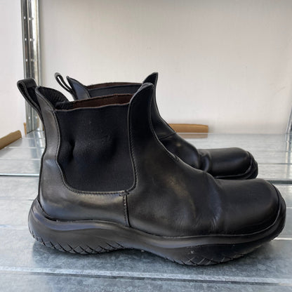 Prada Sport Black FW99 Runway Leather Square Toe Vibram Chelsea Boots | MEDIUM, Black