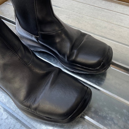Prada Sport Black FW99 Runway Leather Square Toe Vibram Chelsea Boots | MEDIUM, Black