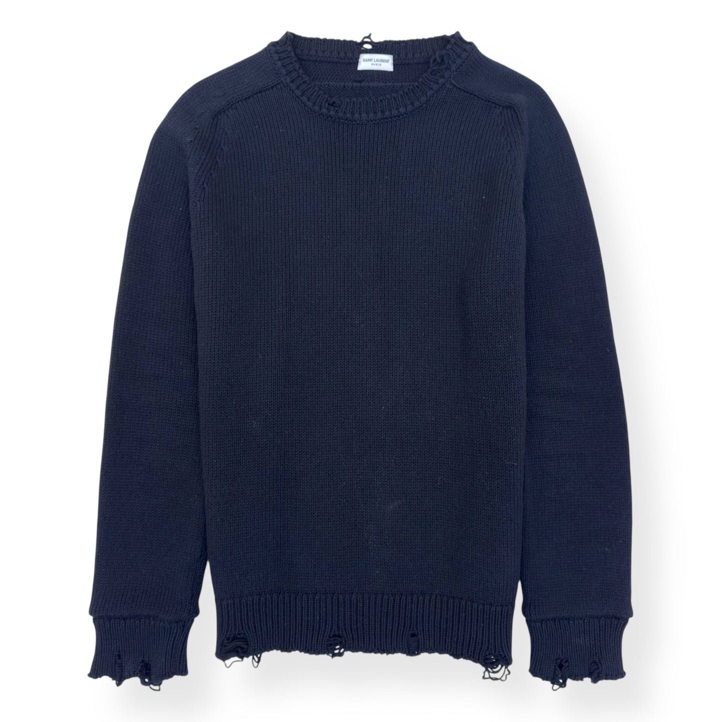 SAINT LAURENT RAW-TRIMMED WOVEN SWEATER BLACK M | Medium, Black