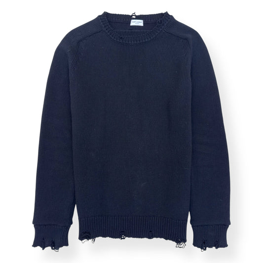 SAINT LAURENT RAW-TRIMMED WOVEN SWEATER BLACK M | Medium, Black