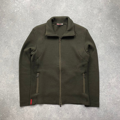 Prada Sport Moss Green Zip-Through Knit Jumper IT46 | Small, Green
