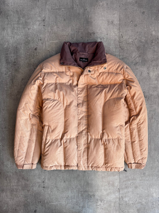 Balenciaga Two Tone Beige Embroidered Down Puffer Jacket