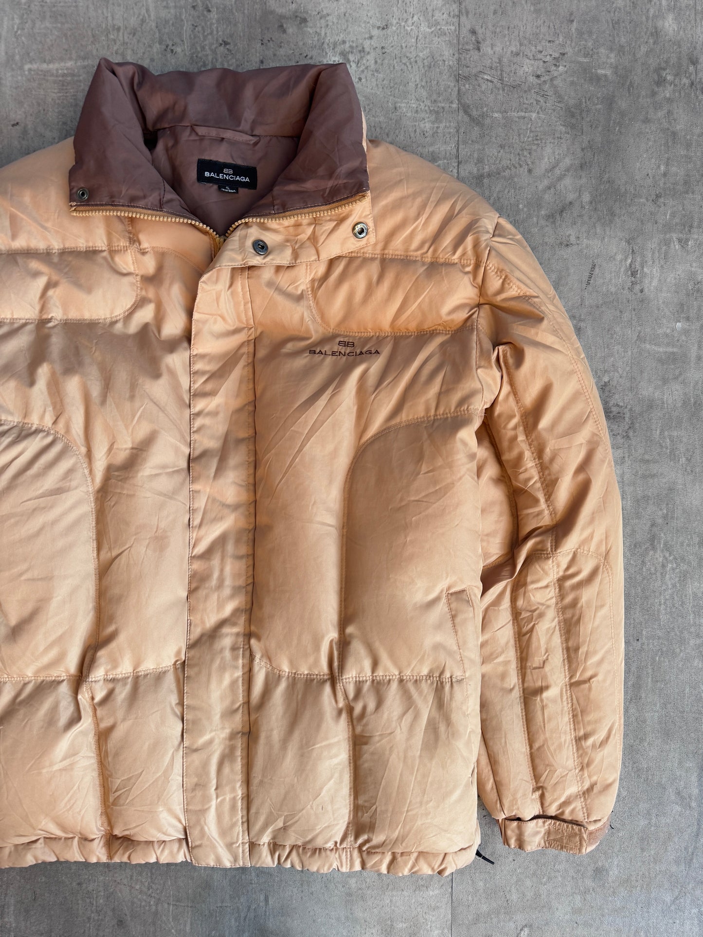 Balenciaga Two Tone Beige Embroidered Down Puffer Jacket