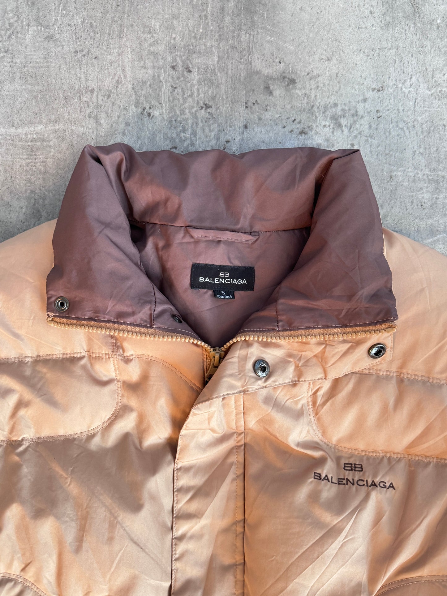 Balenciaga Two Tone Beige Embroidered Down Puffer Jacket