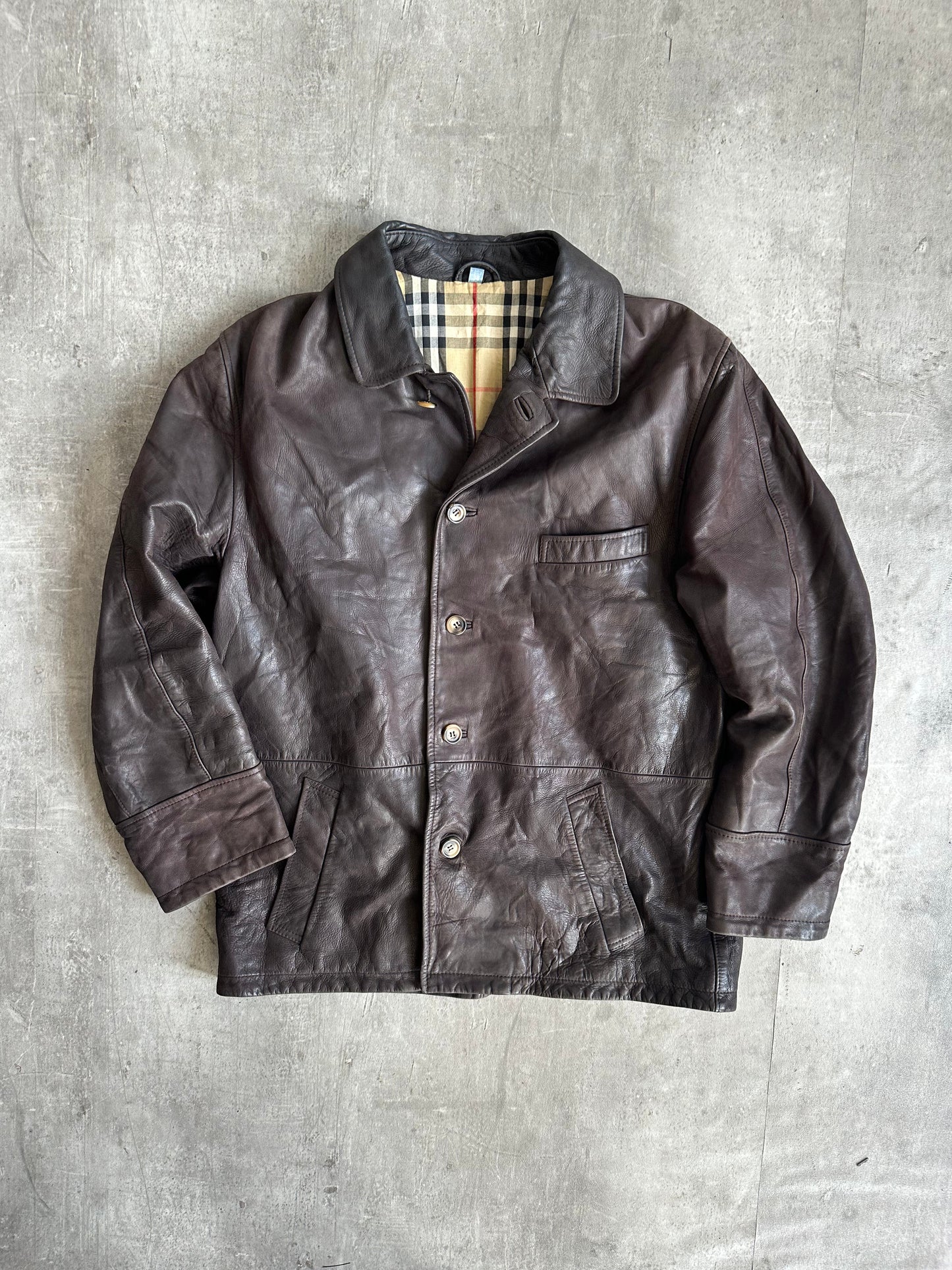 Burberry Brown Soft Leather Nova Lined Chore Jacket