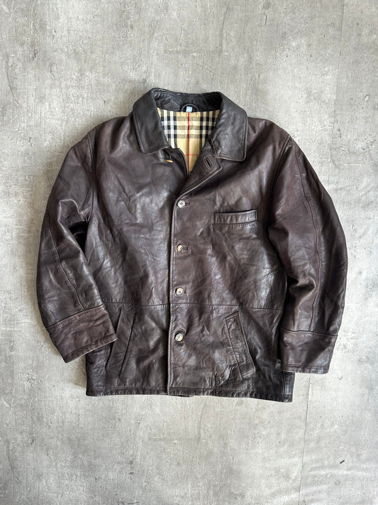 Burberry Brown Soft Leather Nova Lined Chore Jacket