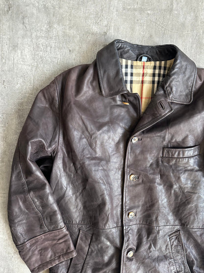 Burberry Brown Soft Leather Nova Lined Chore Jacket