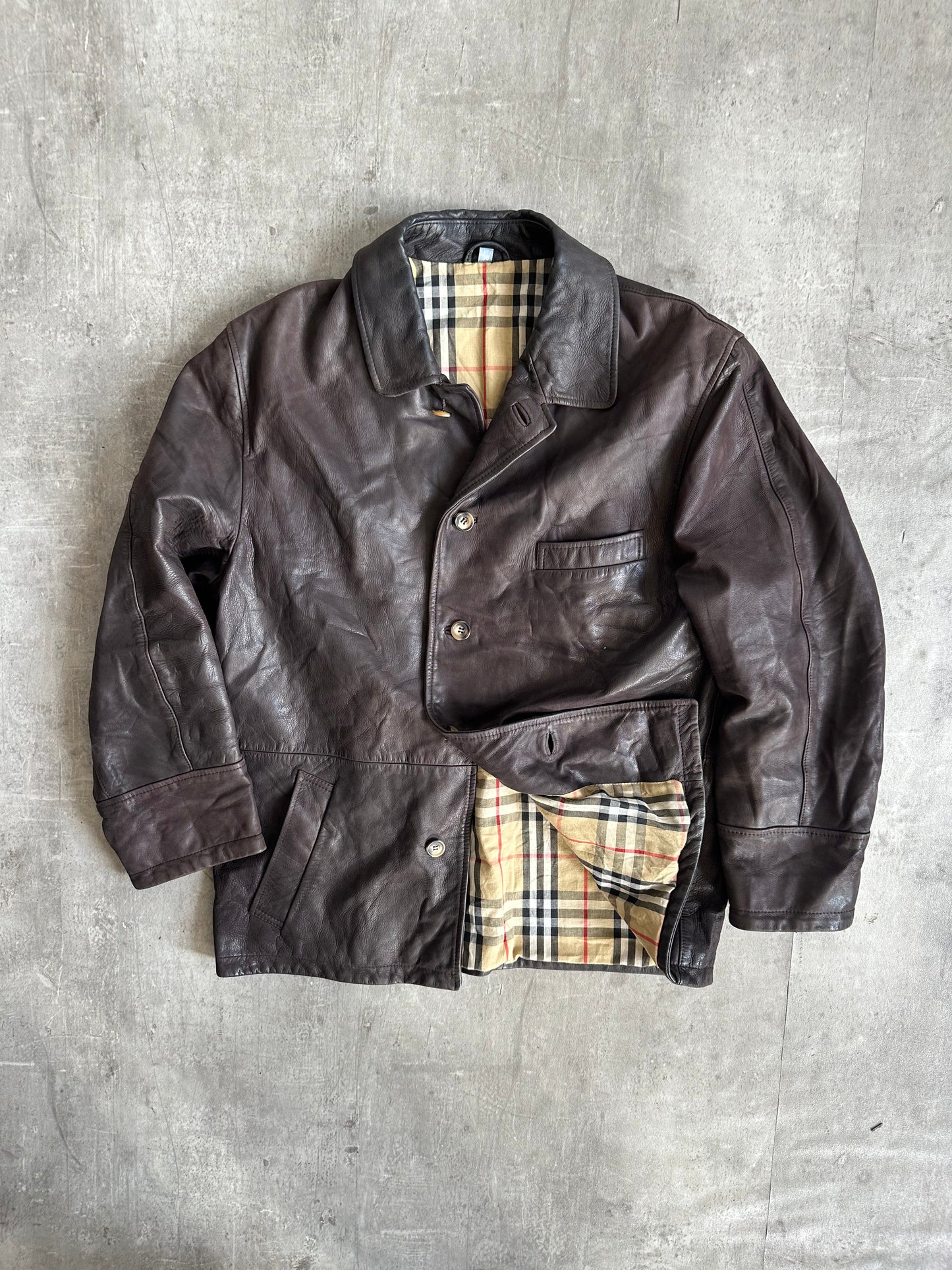 Burberry Brown Soft Leather Nova Lined Chore Jacket