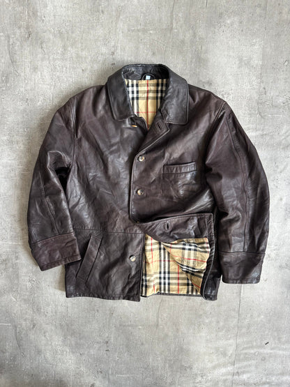 Burberry Brown Soft Leather Nova Lined Chore Jacket