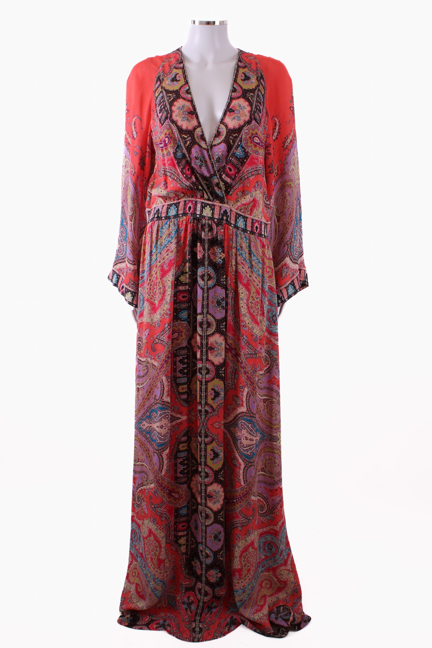 Etro L/S Paisley Maxi Dress Coral/ Lilac 16 | Default Title, Coral/Lilac